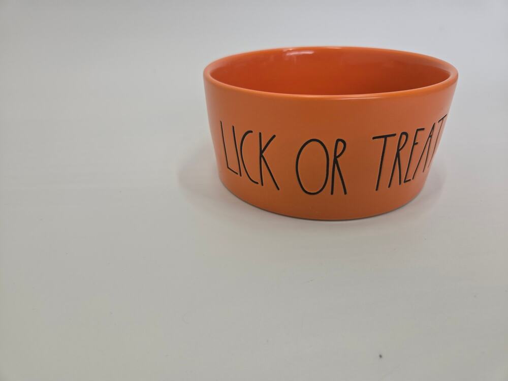 Rae Dunn Lick or Treat Halloween Dog Water Food Bowl Orange Black Pet Dish
